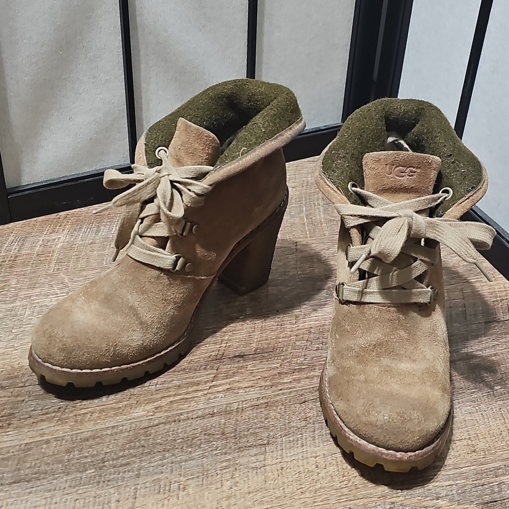 UGG Women's Tan Suede Heeled Ankle Boots 5.5
